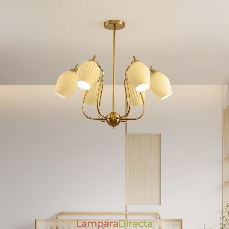 Lámpara colgante nórdica creativa de hierro forjado, cobre, color natural, con estambres, luz de techo