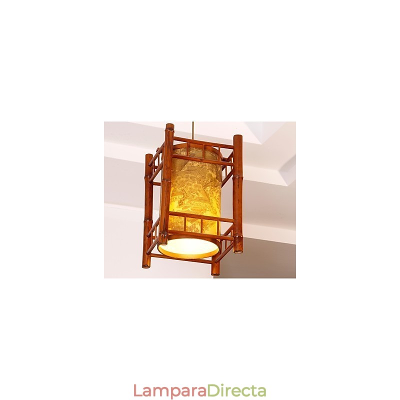 Lámpara de araña de bambú y madera con forma de farol retro