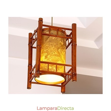 Lámpara de araña de bambú y madera con forma de farol retro Lámpara de araña de bambú y madera con forma de farol retro