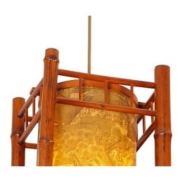 Lámpara de araña de bambú y madera con forma de farol retro