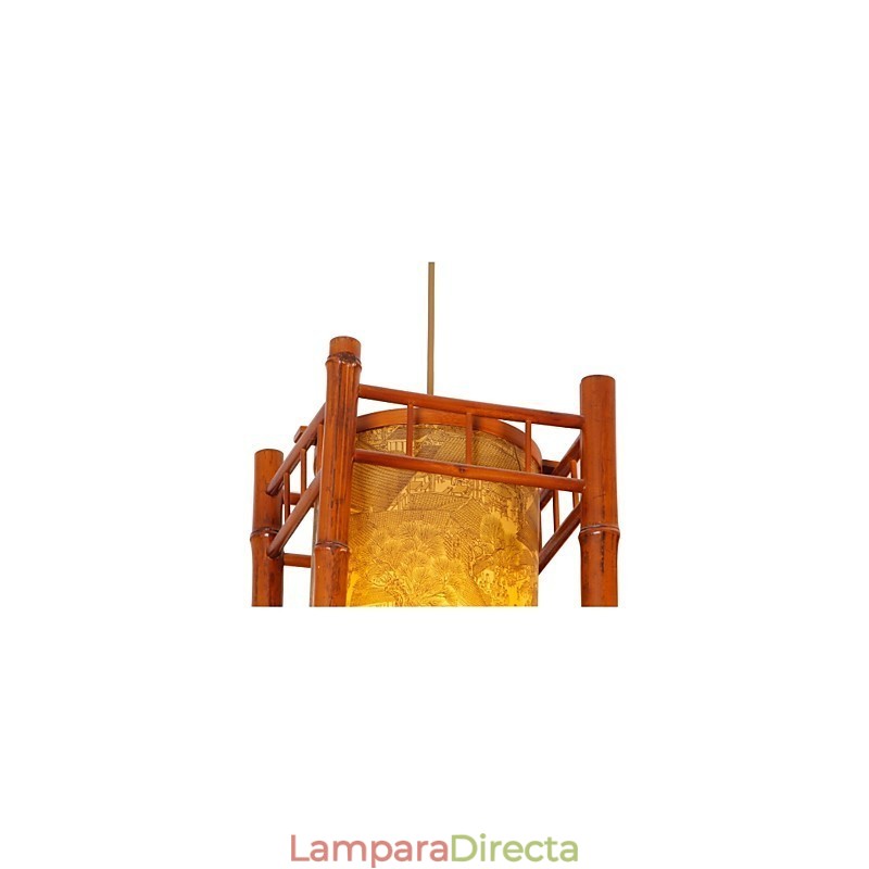 Lámpara de araña de bambú y madera con forma de farol retro