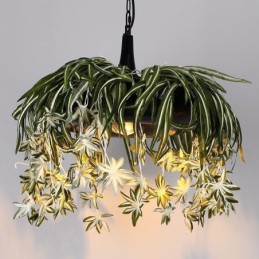 Lámpara colgante para el hogar estilo industrial decorada con plantas artificiales