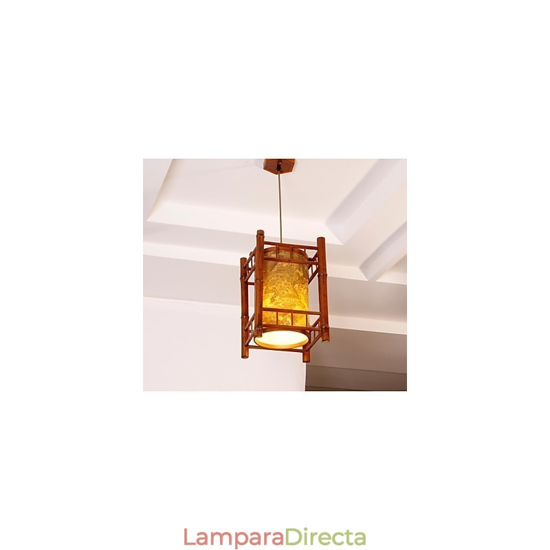 Lámpara de araña de bambú y madera con forma de farol retro