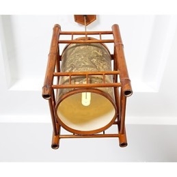 Lámpara de araña de bambú y madera con forma de farol retro