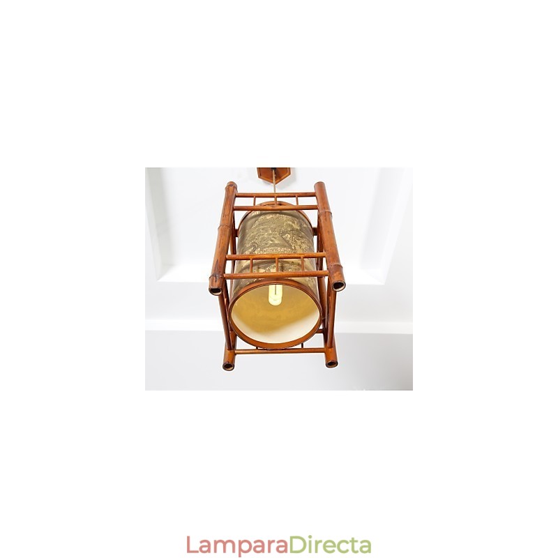 Lámpara de araña de bambú y madera con forma de farol retro
