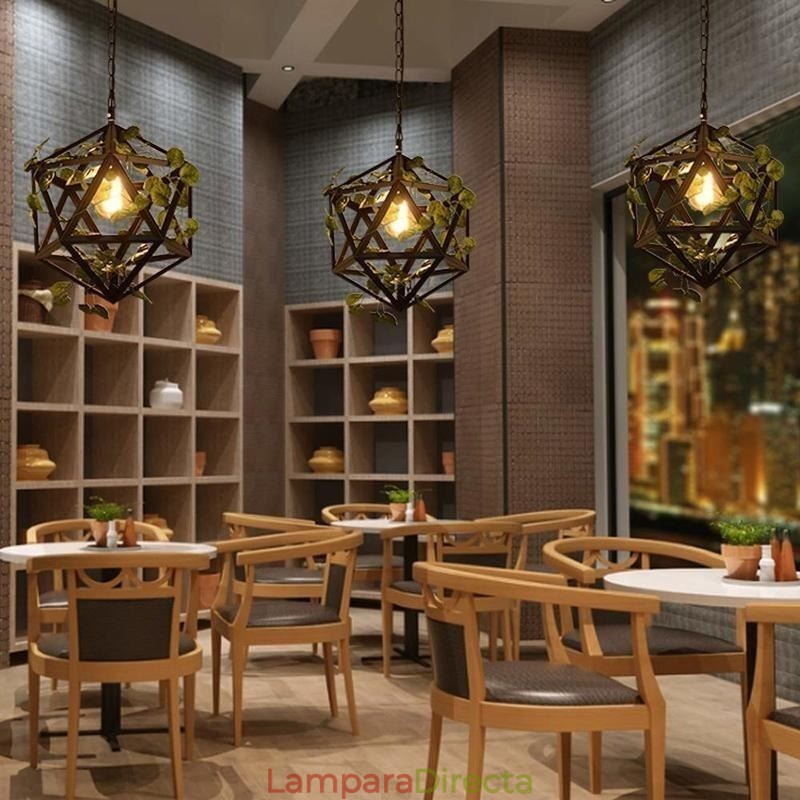 Lámpara colgante industrial vintage de hierro con forma de jaula de pájaros