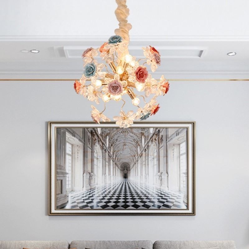 Lámpara colgante decorativa moderna con flores de cristal