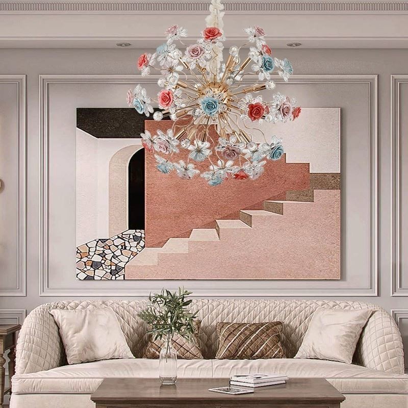 Lámpara colgante decorativa moderna con flores de cristal