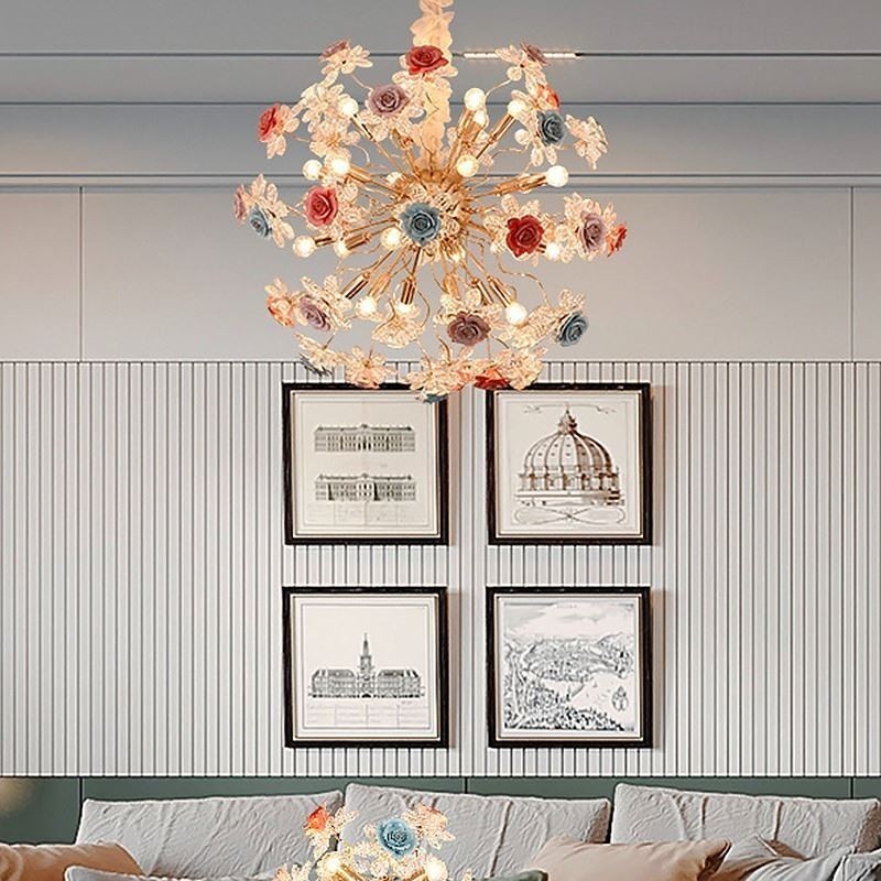 Lámpara colgante decorativa moderna con flores de cristal
