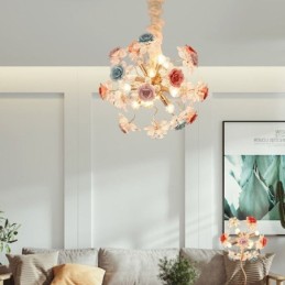 Lámpara colgante decorativa moderna con flores de cristal
