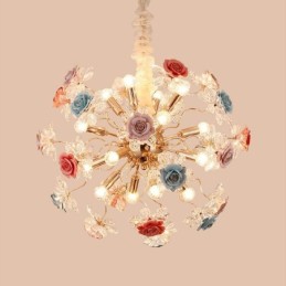 Lámpara colgante decorativa moderna con flores de cristal