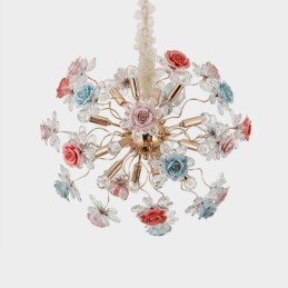Lámpara colgante decorativa moderna con flores de cristal