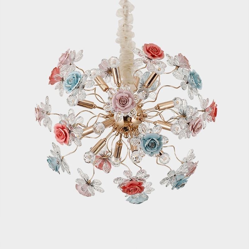Lámpara colgante decorativa moderna con flores de cristal