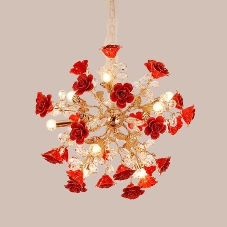 Lámpara colgante de lujo de cerámica con flores rojas Lámpara colgante de lujo de cerámica con flores rojas