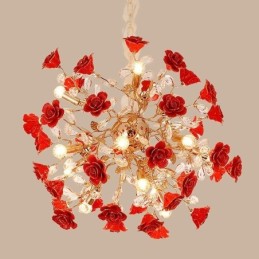 Lámpara colgante de lujo de cerámica con flores rojas