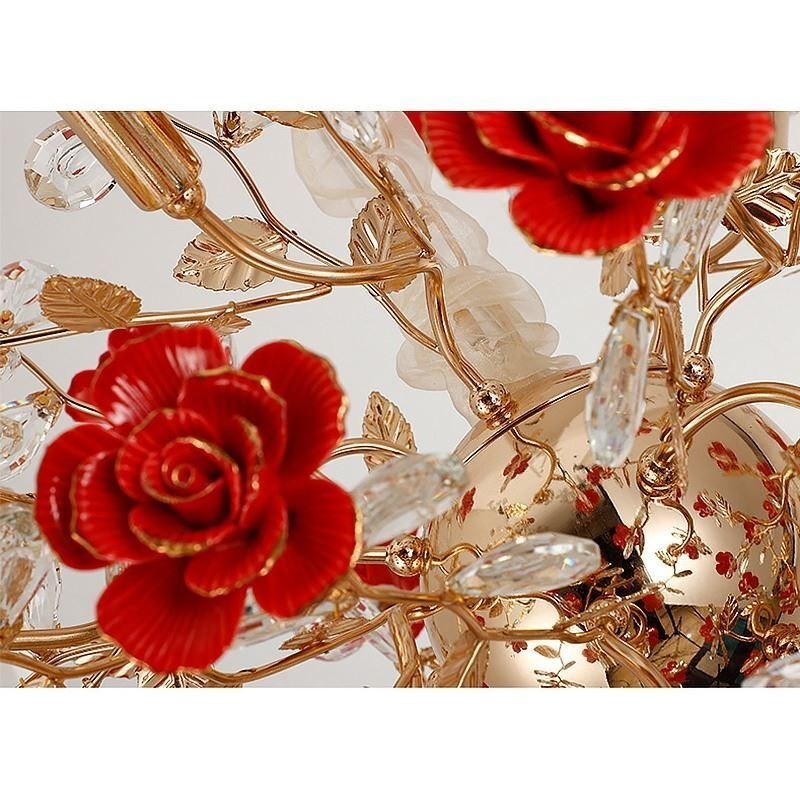 Lámpara colgante de lujo de cerámica con flores rojas