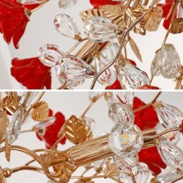 Lámpara colgante de lujo de cerámica con flores rojas