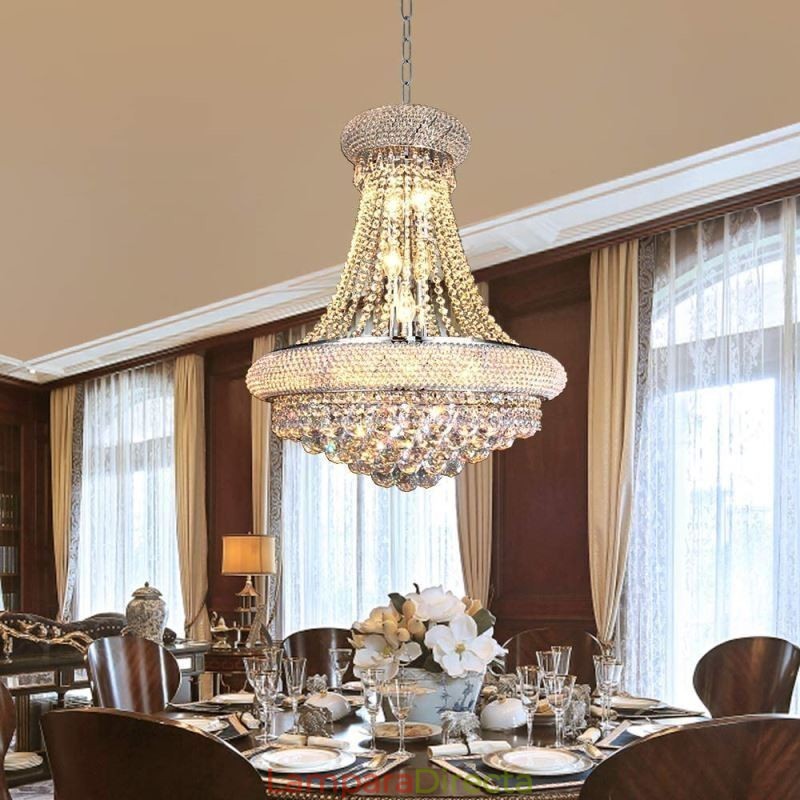 Lámpara colgante de cristal de lujo con forma de corona