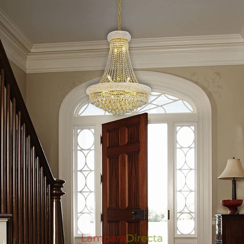 Lámpara colgante de cristal de lujo con forma de corona