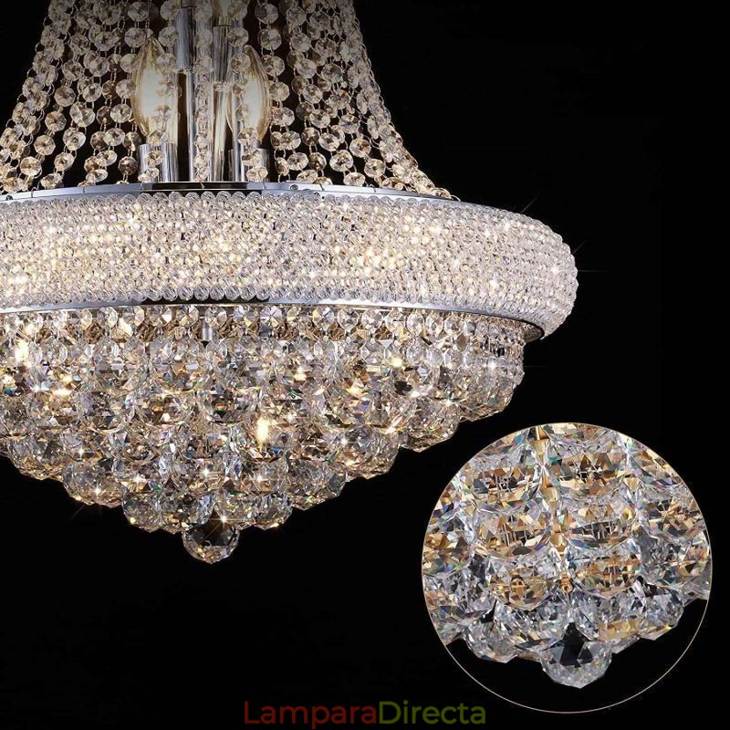 Lámpara colgante de cristal de lujo con forma de corona