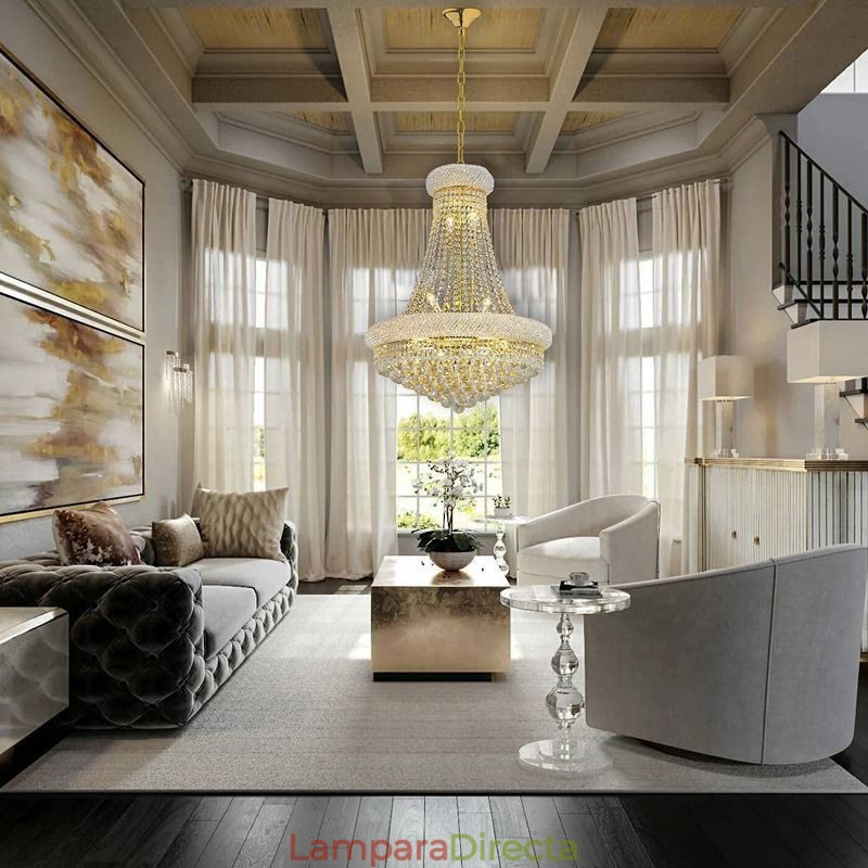 Lámpara colgante de cristal de lujo con forma de corona