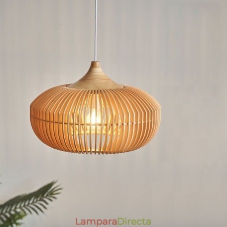 Lámpara colgante con marco de madera y forma de calabaza Lámpara colgante con marco de madera y forma de calabaza