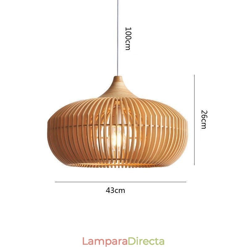 Lámpara colgante con marco de madera y forma de calabaza