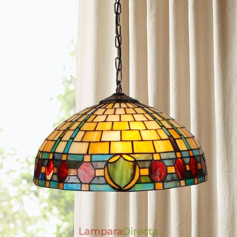 Lámpara colgante vintage de vitrales