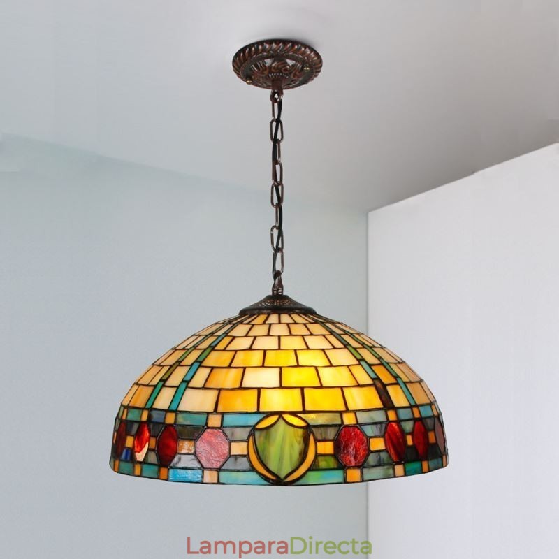 Lámpara colgante vintage de vitrales