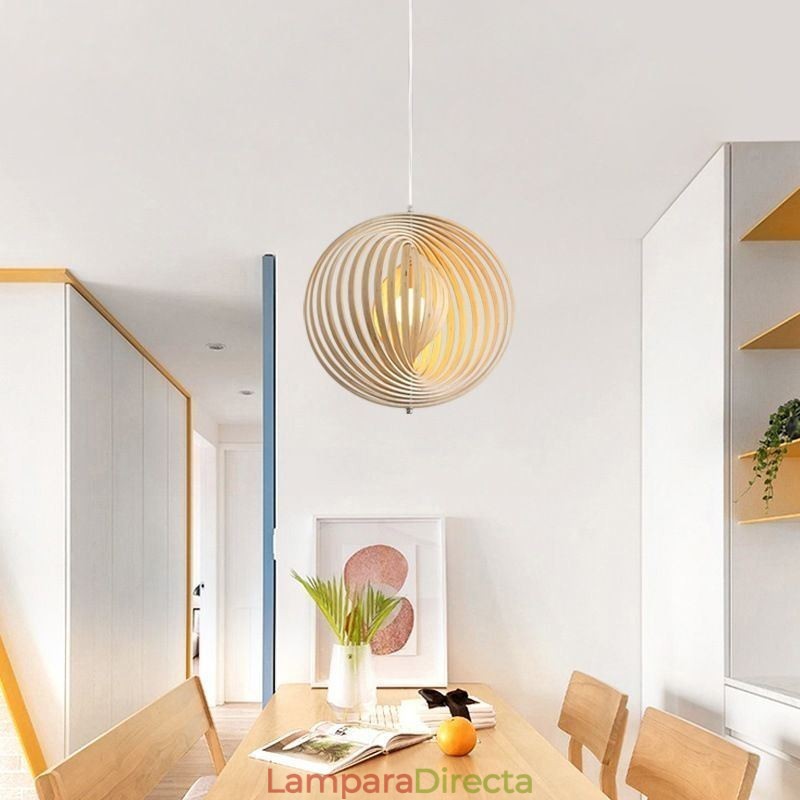 Lámpara colgante moderna de madera de tilo con forma de bola redonda