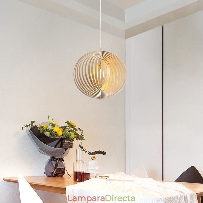 Lámpara colgante moderna de madera de tilo con forma de bola redonda