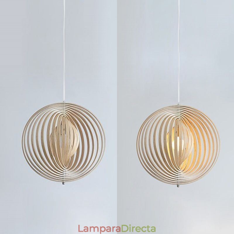 Lámpara colgante moderna de madera de tilo con forma de bola redonda