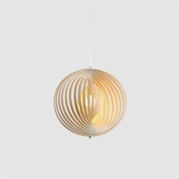 Lámpara colgante moderna de madera de tilo con forma de bola redonda