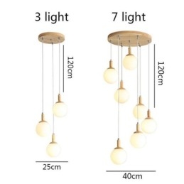 Lámpara colgante de madera japonesa, lámpara colgante de vidrio nórdico