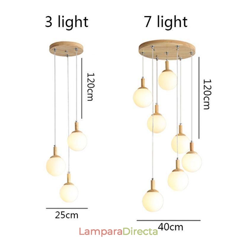 Lámpara colgante de madera japonesa, lámpara colgante de vidrio nórdico