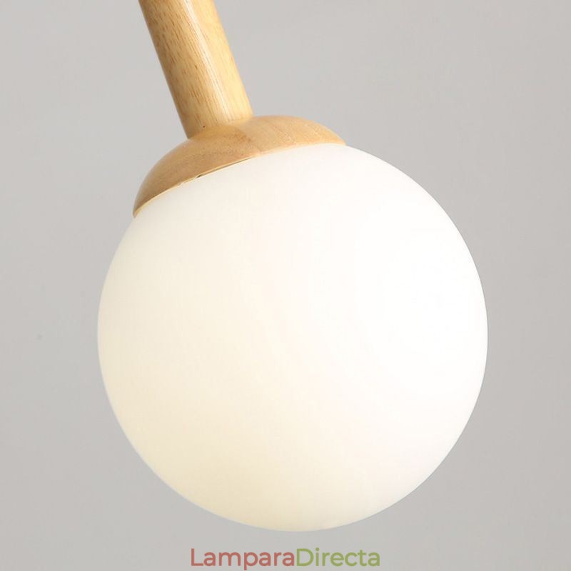 Lámpara colgante de madera japonesa, lámpara colgante de vidrio nórdico