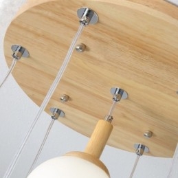 Lámpara colgante de madera japonesa, lámpara colgante de vidrio nórdico