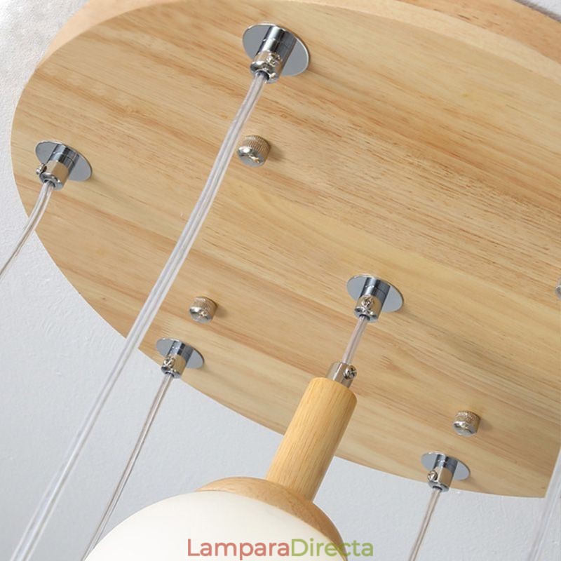 Lámpara colgante de madera japonesa, lámpara colgante de vidrio nórdico