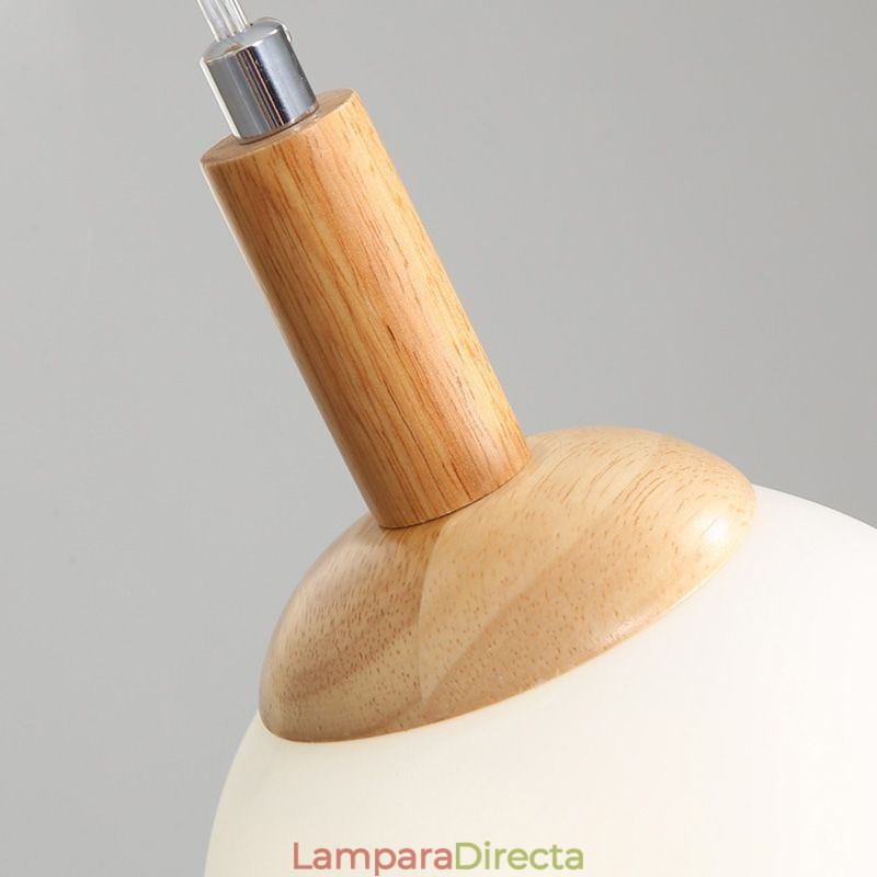 Lámpara colgante de madera japonesa, lámpara colgante de vidrio nórdico