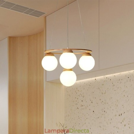 Lámpara colgante de madera japonesa con forma de molécula Lámpara colgante de madera japonesa con forma de molécula