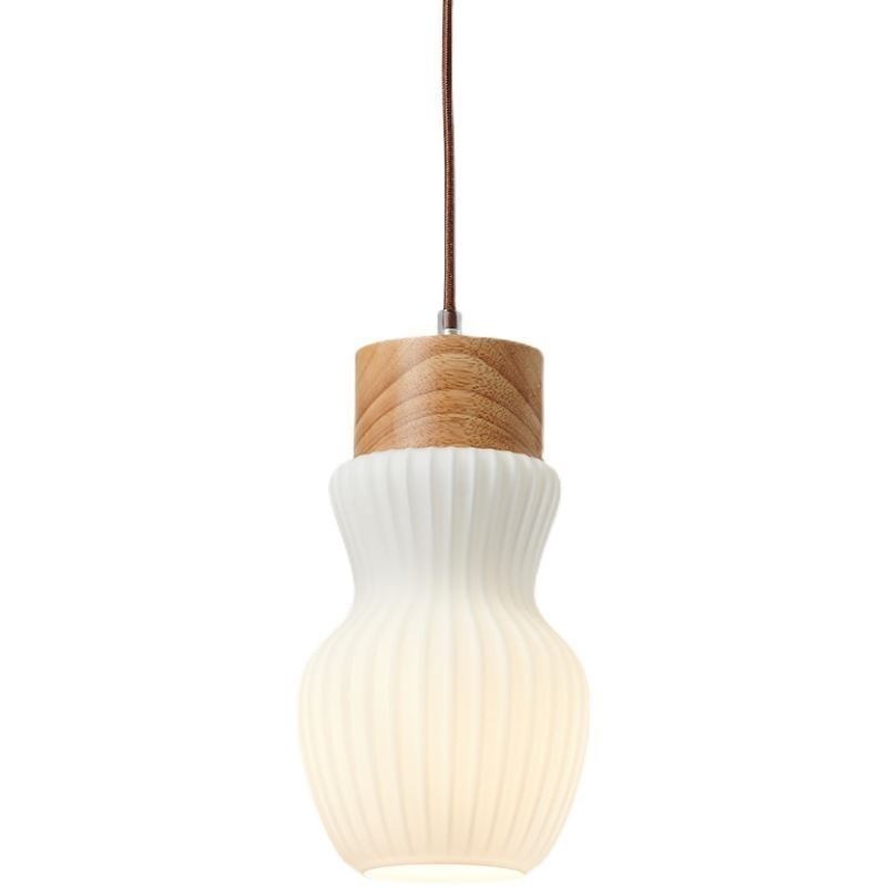 Lámpara colgante de madera japonesa con tetera de cristal