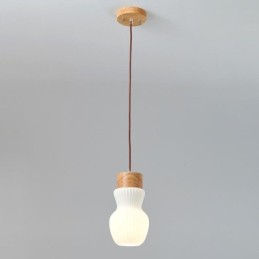 Lámpara colgante de madera japonesa con tetera de cristal