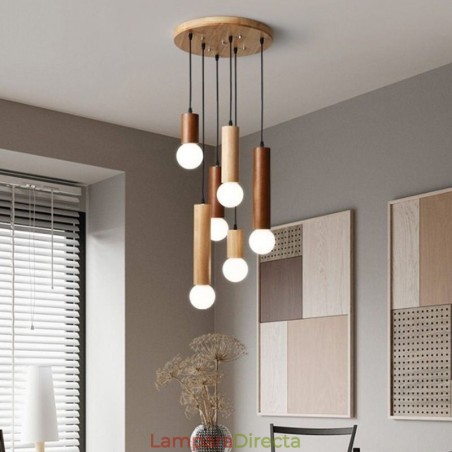 Lámpara colgante de madera japonesa de 6 luces Lámpara colgante de madera japonesa de 6 luces