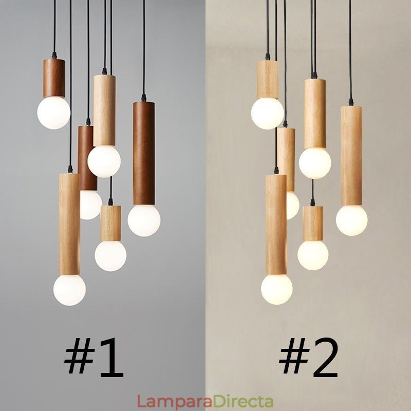 Lámpara colgante de madera japonesa de 6 luces