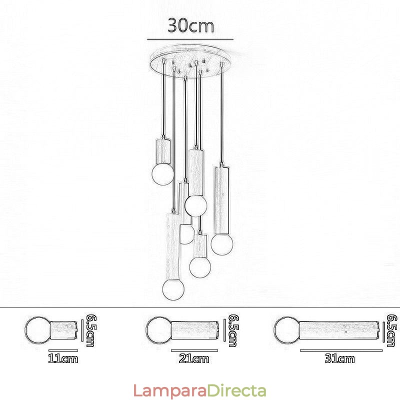 Lámpara colgante de madera japonesa de 6 luces