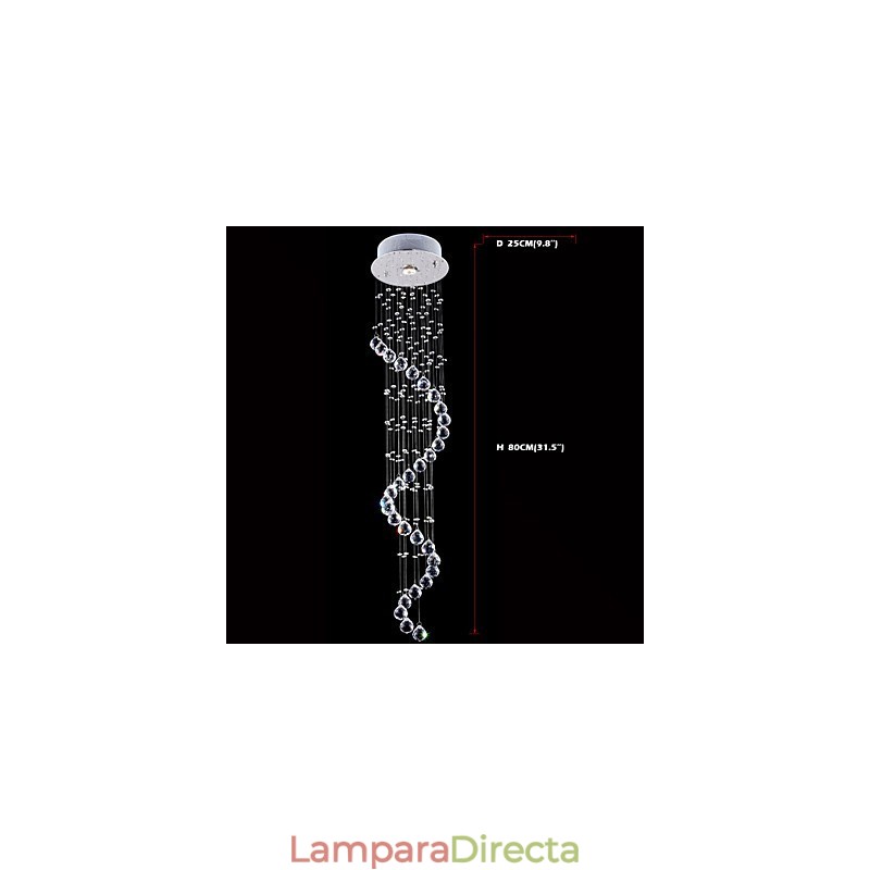 Lámpara colgante de cristal, 1 luz, plateada, transparente, K9, cristal helicoidal, lámparas de techo, altura 80 cm.