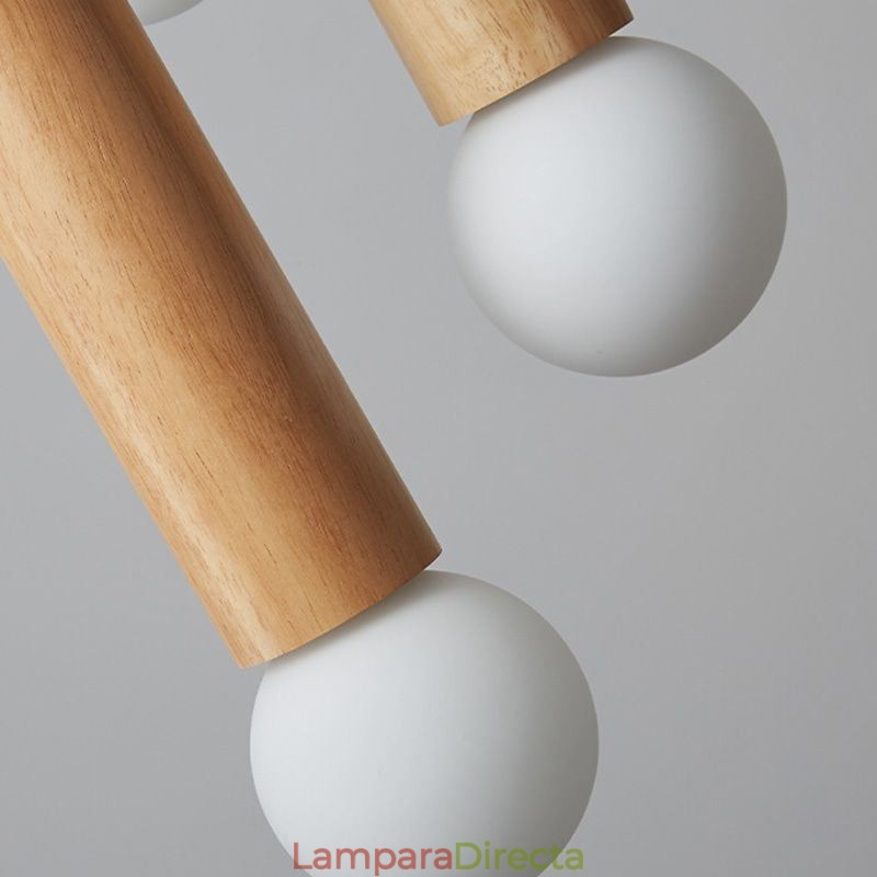 Lámpara colgante de madera japonesa de 6 luces