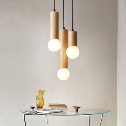 Lámpara colgante de madera japonesa de 3 luces