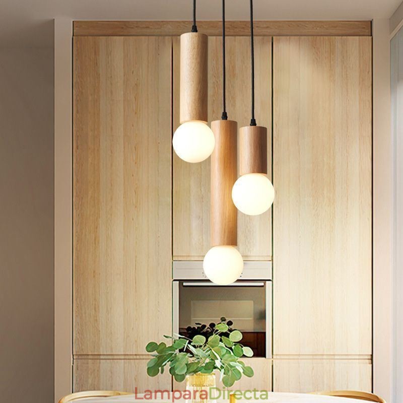 Lámpara colgante de madera japonesa de 3 luces