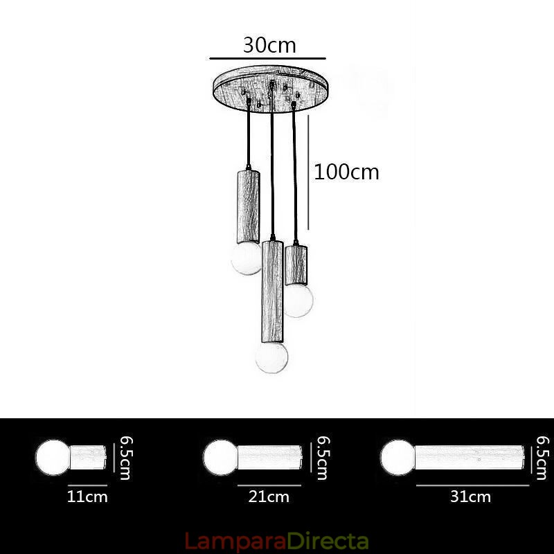 Lámpara colgante de madera japonesa de 3 luces
